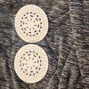 White wooden earrings. Gold post.